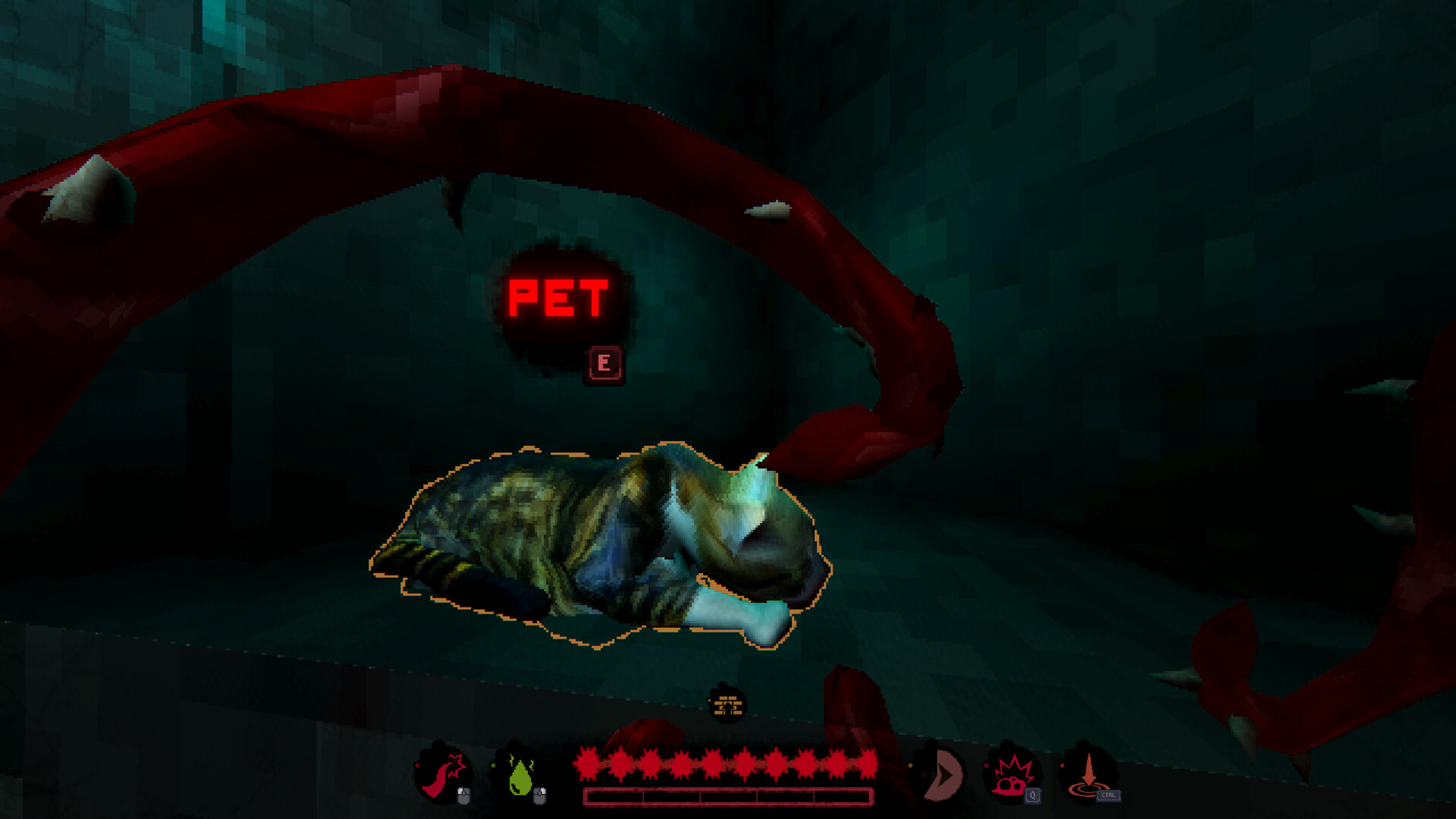 An evolved creature pushing toward escape while alarms trigger